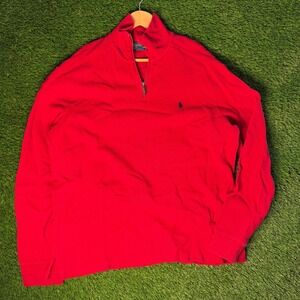 Polo Ralph Lauren Mens Large Red Quarter Zip Pullover Cotton Sweater Pony Logo